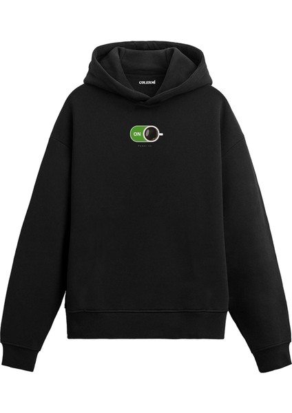 Power On Kahve Temalı Minimal Hoodie