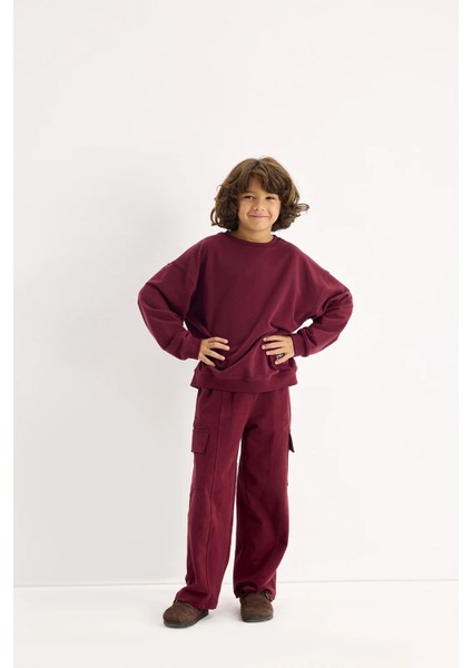 Bordo Oversize Nakışlı Sweatshirt
