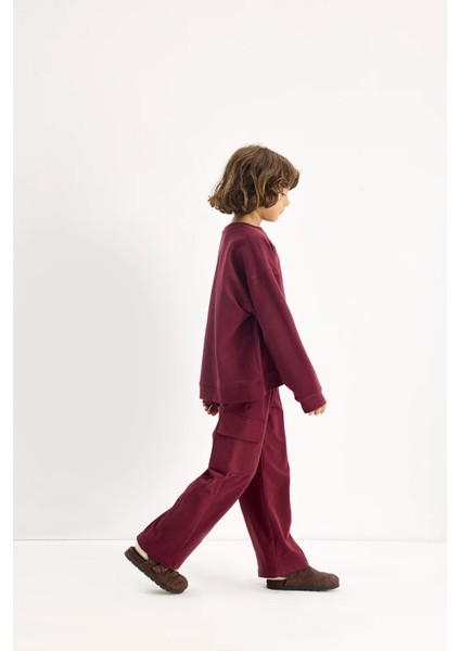 Bordo Oversize Nakışlı Sweatshirt fiyatları