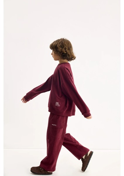 Bordo Oversize Nakışlı Sweatshirt fırsatları
