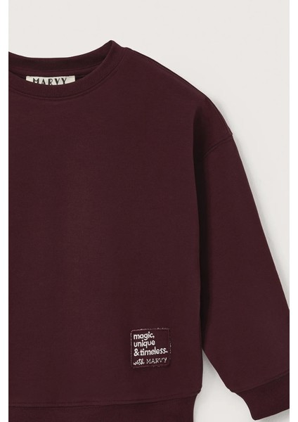 Bordo Oversize Nakışlı Sweatshirt indirimleri