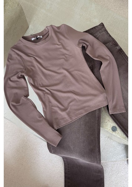 Parmak Geçmeli Uzun Kollu Body- Vizon