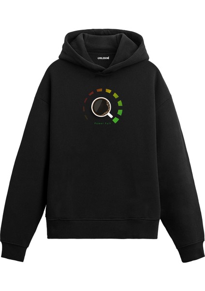 Power Full Kahve Skalası Baskılı Hoodie