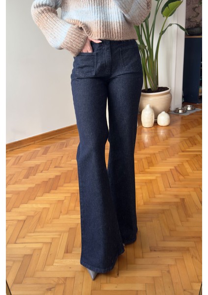 Önü Arkası Cepli Ispanyol Paça Jean- Mavi fırsatları