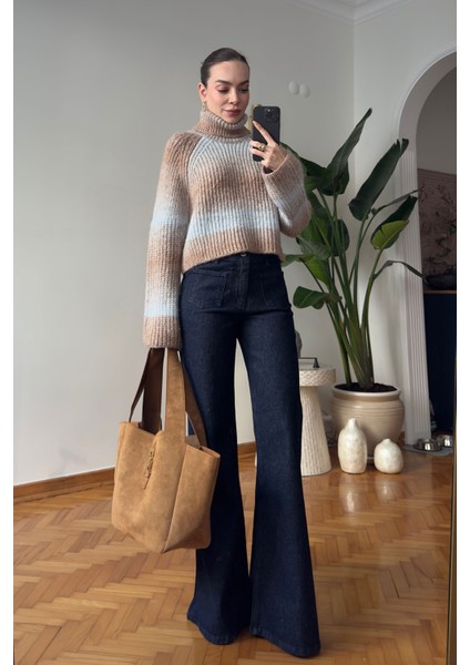 Önü Arkası Cepli Ispanyol Paça Jean- Mavi indirimleri