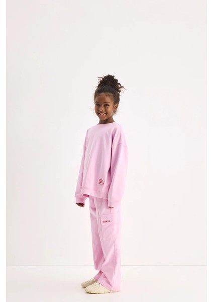 Pembe Kargo Cepli Nakışlı Pantolon