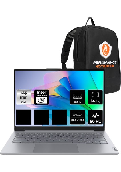 Thinkbook 14 Gen 8 Intel Core Ultra 7 255H 16GB 256GB SSD 14" Fhd+ W11H Taşınabilir Bilgisayar & Per4 Çanta 21SJ007BTXP356
