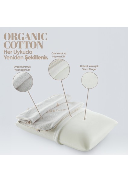 Organik Koton Visko Yastık - Ortopedik %100 Doğal Pamuk Kumaş - Konforlu Nem Kontorllü Visco Yastık indirimleri