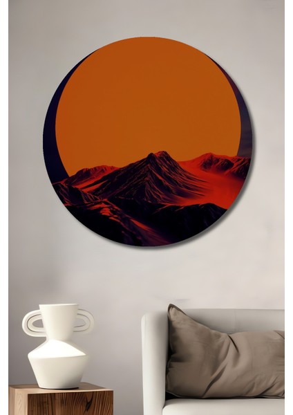 Dekoratif Ahşap Yuvarlak Tablo Ateşli Gün Batımı