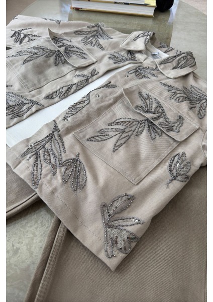Nakışlı Premium Gabardin Ceket- Bej