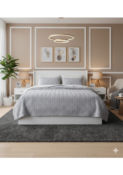 Modernline Çift Kişilik 3 Parça Sense Battaniye Seti Gri