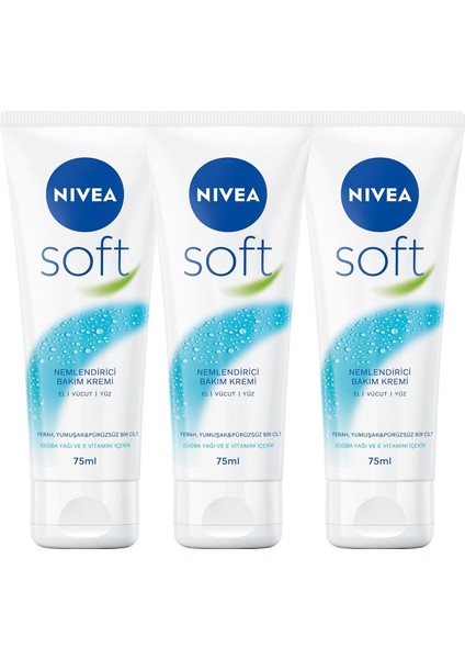 Nıvea Soft Nemlendirici Bakım Kremi 75ML, Jojoba Yağı, E Vitamini, Yüz Vücut El, Yumuşak Cilt, X3 Adet,avantajlı Set modelleri