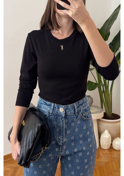 Orj Marka Broşlu Uzun Kollu Bluz- Siyah