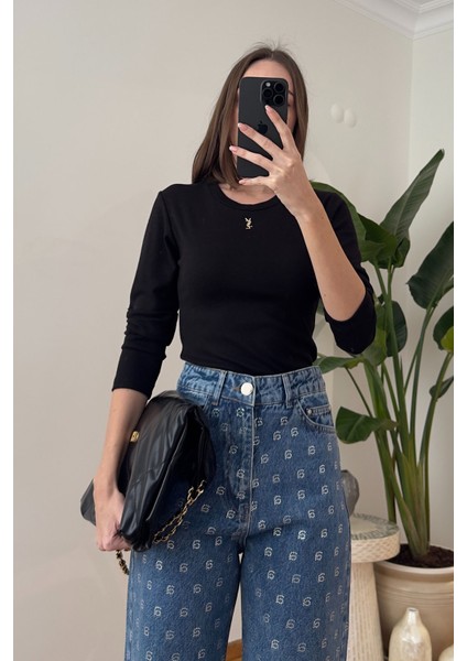 Orj Marka Broşlu Uzun Kollu Bluz- Siyah