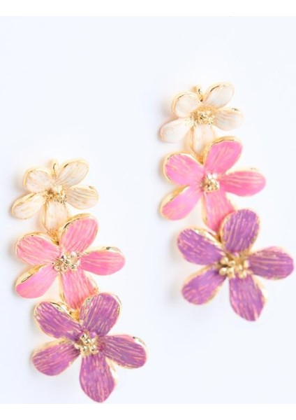 Lila Üçlü Çiçek Figürlü Sallanan Küpe fiyatları