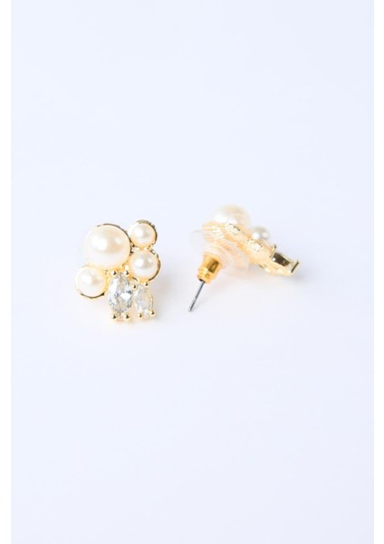 Beyaz Çoklu Top Inci Detaylı Parlak Taşlı Küpe fiyatları