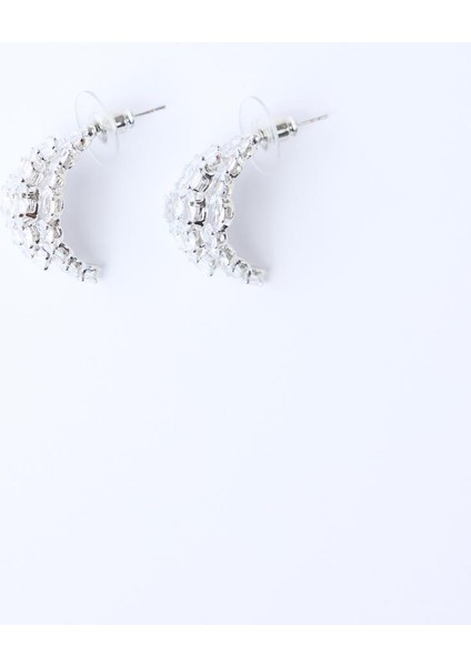 Gümüş Rengi Yarım Ay Figürlü Parlak Taşlı Küpe modelleri