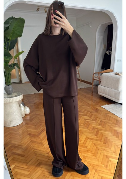 Yaka Detay Modal Takım- Kahverengi