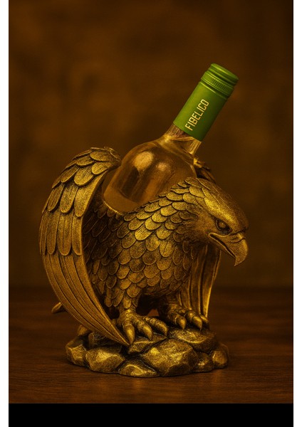 Altın Renkli Kartal Figürlü Dekoratif Şişe Tutucu ve Masaüstü Aksesuar