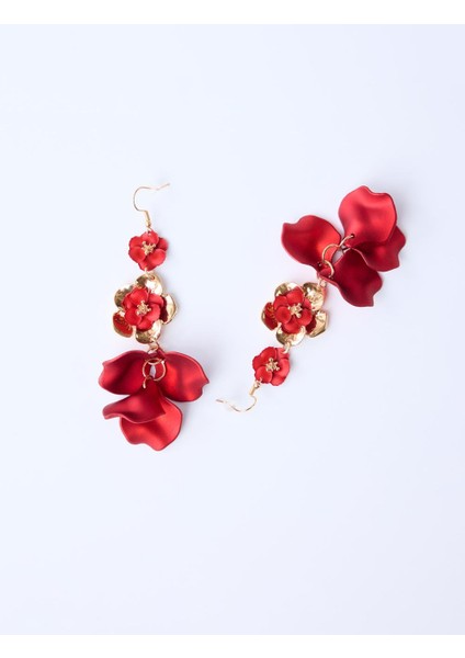 Kırmızı Üç Boyutlu Çiçek Figürlü Sallanan Küpe fiyatları