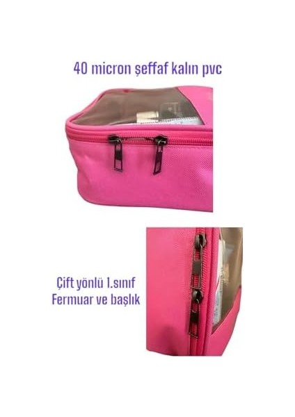 Pvc Şeffaf Seyahat Makyaj Kozmetik Çantası (Pembe) fiyatları