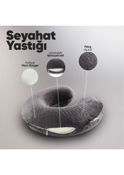 Ortopedik Seyahat Yastığı - Visco Seyahat Boyun Yastığı - Ortopedik Boyunluk [antrasit] indirimleri