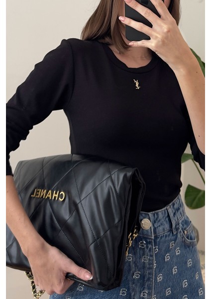 Orj Marka Broşlu Uzun Kollu Bluz- Siyah