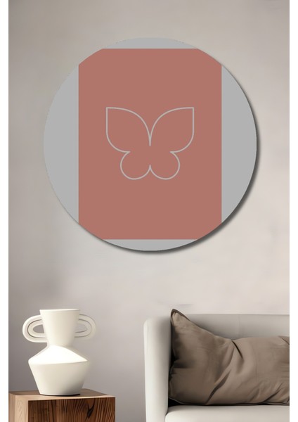 Dekoratif Ahşap Yuvarlak Tablo Pembe Kelebek