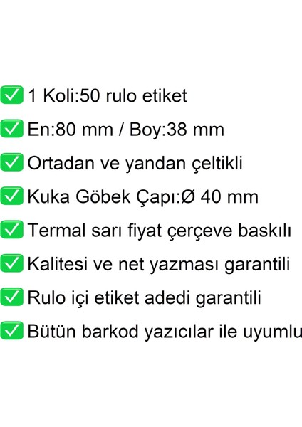80X38 mm Karton Termal Raf Reyon Etiketi Sarı Çerçeveli 1000'li Sarım 50'li Koli fırsatları
