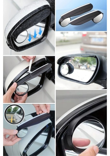 2 Adet Kör Nokta Aynalı Araba Yan Ayna ve Yağmur Koruyucu Siperlik