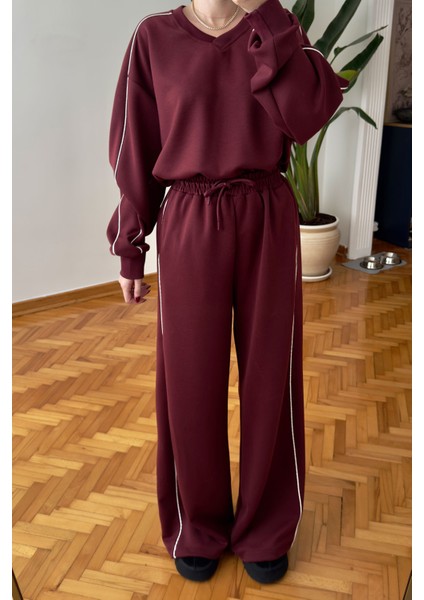 V Yaka Biye Detay Modal Takım- Bordo