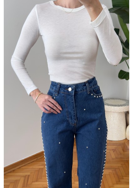 Sonsuz Kumaş Bisiklet Yaka Bluz- Beyaz