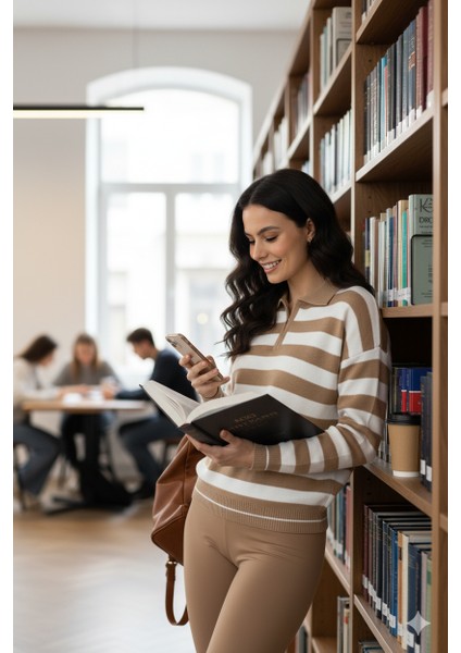 Kadın Kışlık Triko Kazak Over Size Standart Beden Fermuarlı Yaka Çizgi Motifli fiyatları