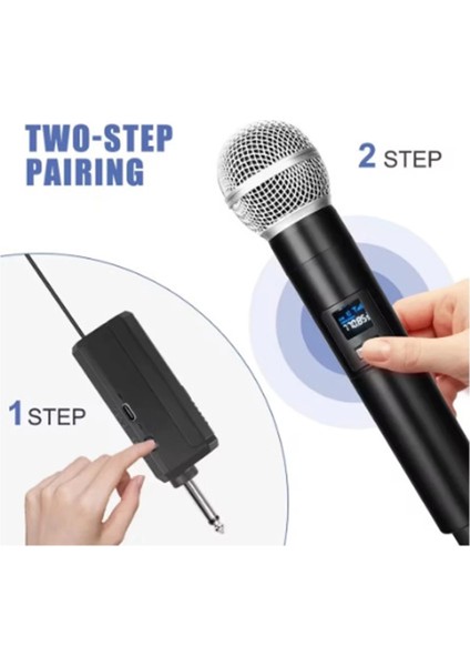 Profesyonel Çiftli Kablosuz Mikrofon Seti Karaoke Şarj Edilebilir 50 Metre Mesafe