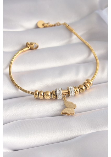 316L Çelik Gold Renk Zirkon Taşlı Simli Kelebek Figür Kadın Bileklik - TJ-BB5952 fiyatları
