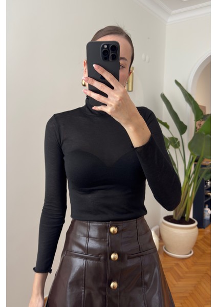 Sonsuz Kumaş Balıkçı Yaka Bluz- Siyah