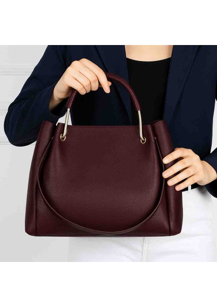 Kadın Bordo Gold Detaylı Suni Deri Omuz ve El Çantası modelleri
