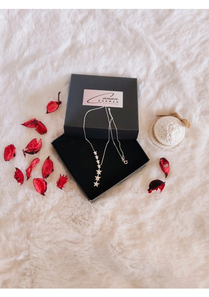 Gümüş Kayan Yıldızlar Zirkon Taşlı Sallantılı Y Kolye