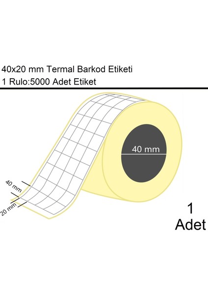 40x20 mm Termal 4'lü Ürün Barkod Etiketi 1 Rulo:5000 Adet Etiket