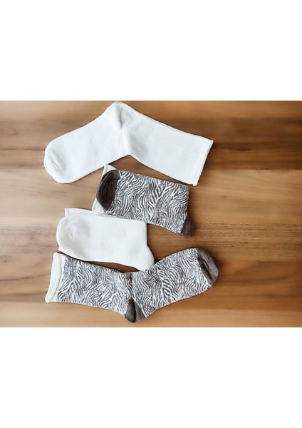 4'lü Leopar desenli ve Krem Pamuklu Kadın Çorap