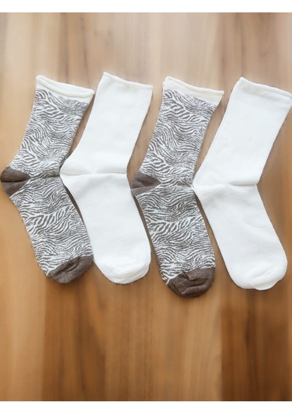 4'lü Leopar desenli ve Krem Pamuklu Kadın Çorap modelleri