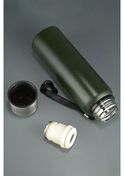 304 L Çelik 750 ml Yeşil Kamp Piknik Termos Tutmalı Termos CIN491YS