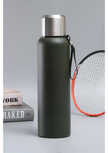 304 L Çelik 750 ml Yeşil Kamp Piknik Termos Tutmalı Termos CIN491YS