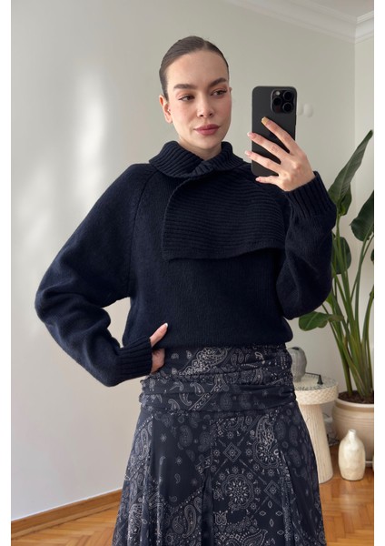 Çift Yakalı Premium Triko Kazak- Lacivert