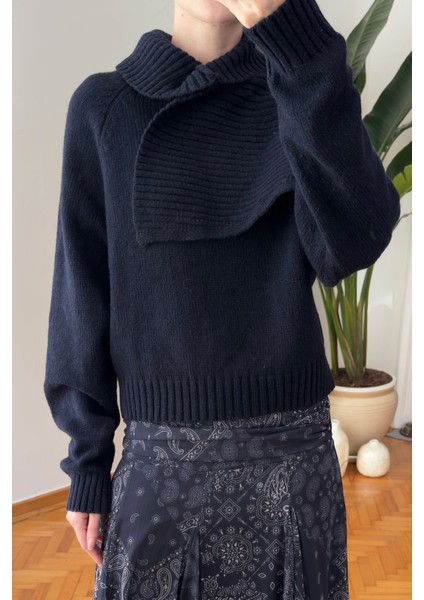 Çift Yakalı Premium Triko Kazak- Lacivert