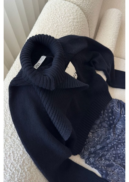 Çift Yakalı Premium Triko Kazak- Lacivert