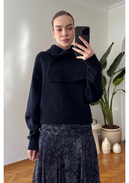 Çift Yakalı Premium Triko Kazak- Lacivert