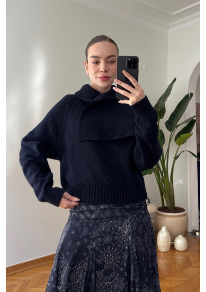 Çift Yakalı Premium Triko Kazak- Lacivert