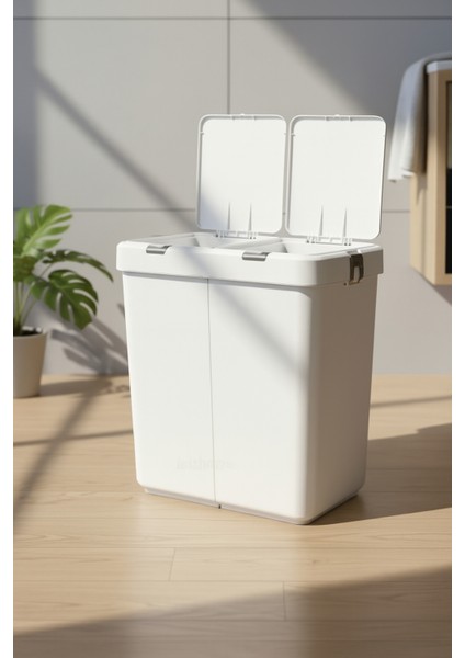 Ikili Dokunmatik Çamaşır Sepeti Beyaz-Gri Tuş Temizlik Kovası Kirli Sepeti 80 L fiyatları