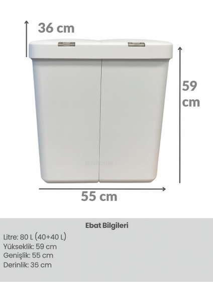 Ikili Dokunmatik Çamaşır Sepeti Beyaz-Gri Tuş Temizlik Kovası Kirli Sepeti 80 L fırsatları